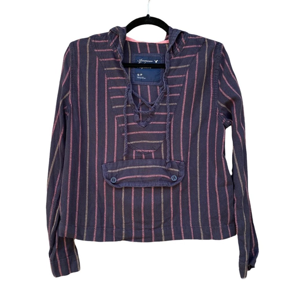 AMERICAN EAGLE OUTFITTERS Striped Cotton Pull Over Hooded Top
